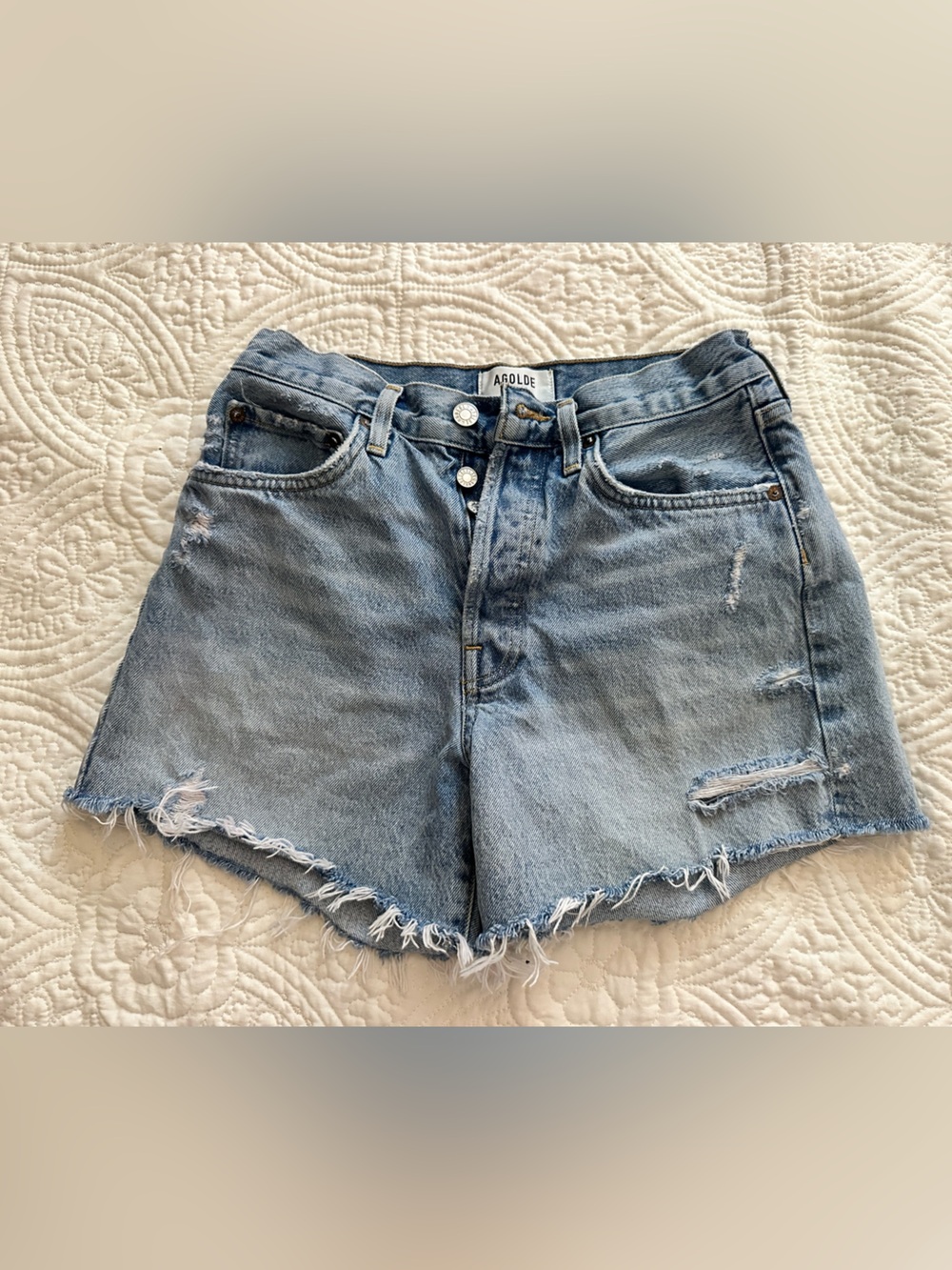 Agolde High-Rise Light Blue Denim Cutoff Shorts